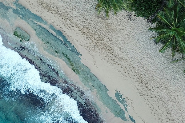 Aerial view of a turquoise Vieques shoreline